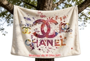 Chanel Rainbow Watercolor Splatter CC Logo Flannel Sofa Throw Blanket IMG_7026